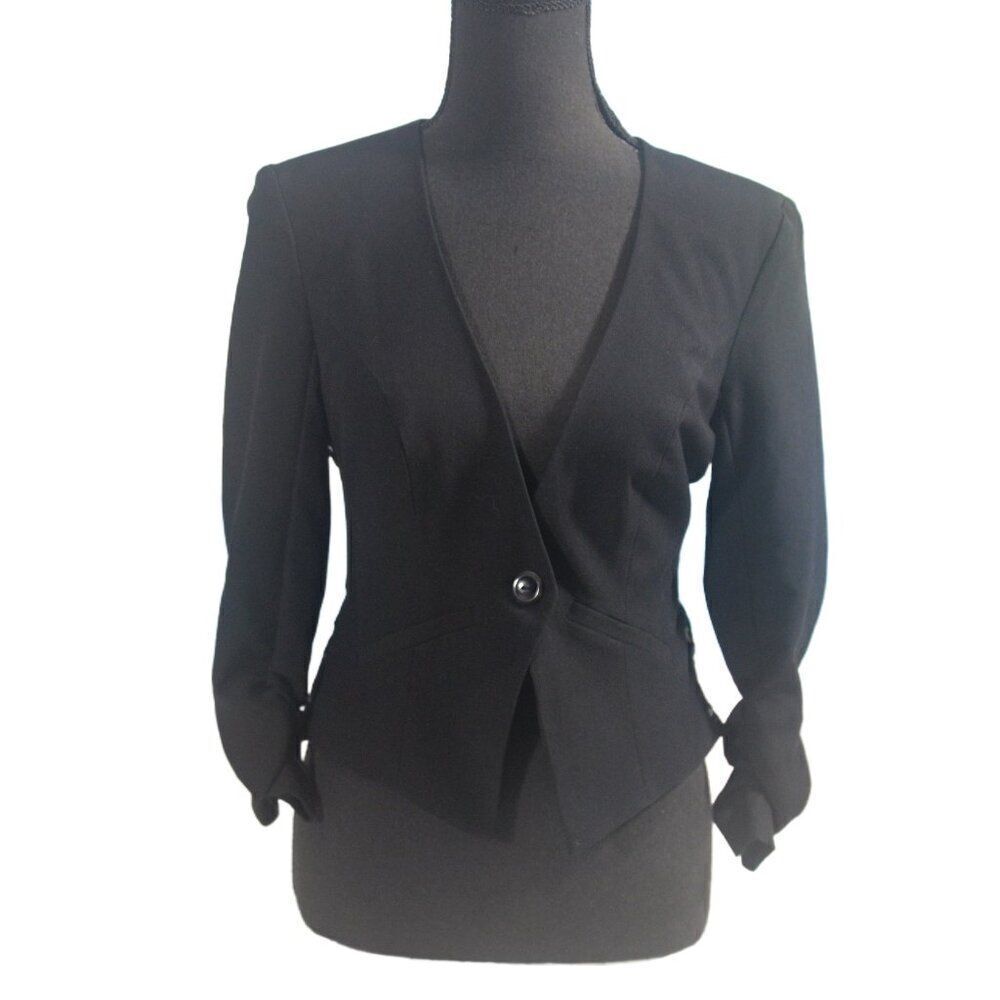 2/$10 IZ BYER Black Lace Back Long Sleeve Ruched Jacket Size Small